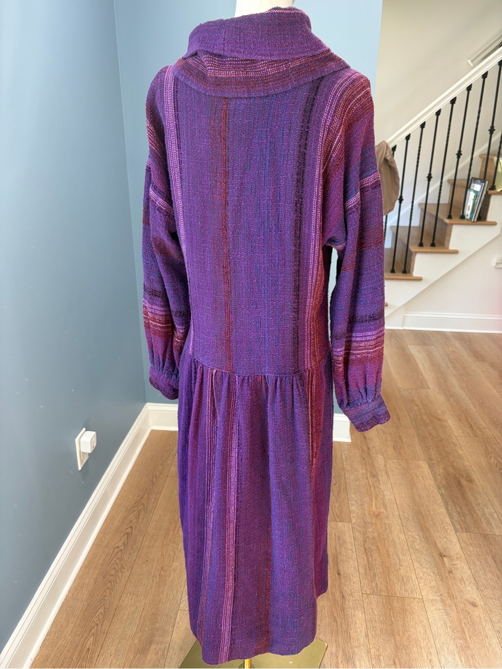 Marianne Purple Woven Stripe Cowl Neck Drop Waist Midi Sweater Dress Boho - Picture 5 of 9
